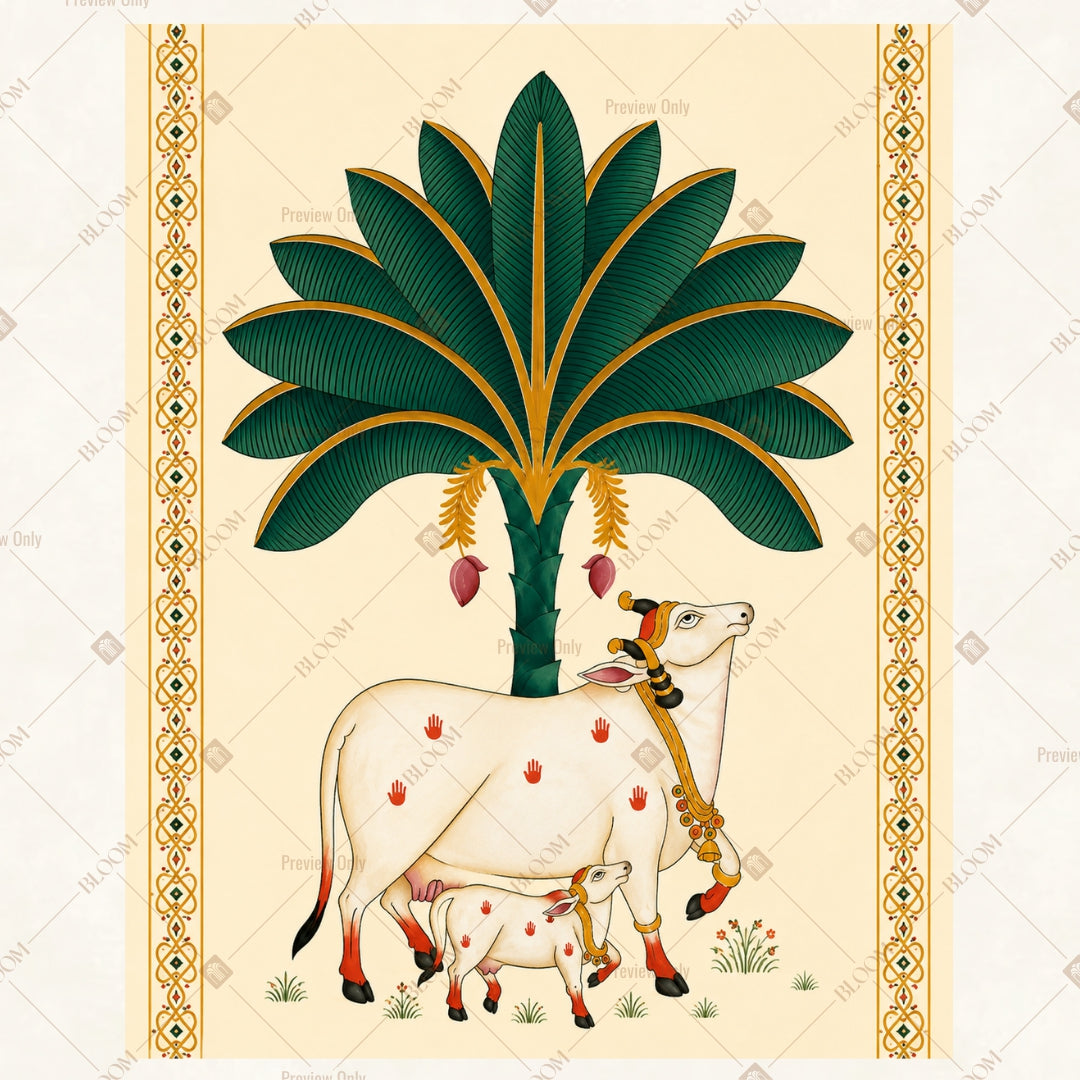 Palm Tree Cow Portrait Rectangle Backdrop