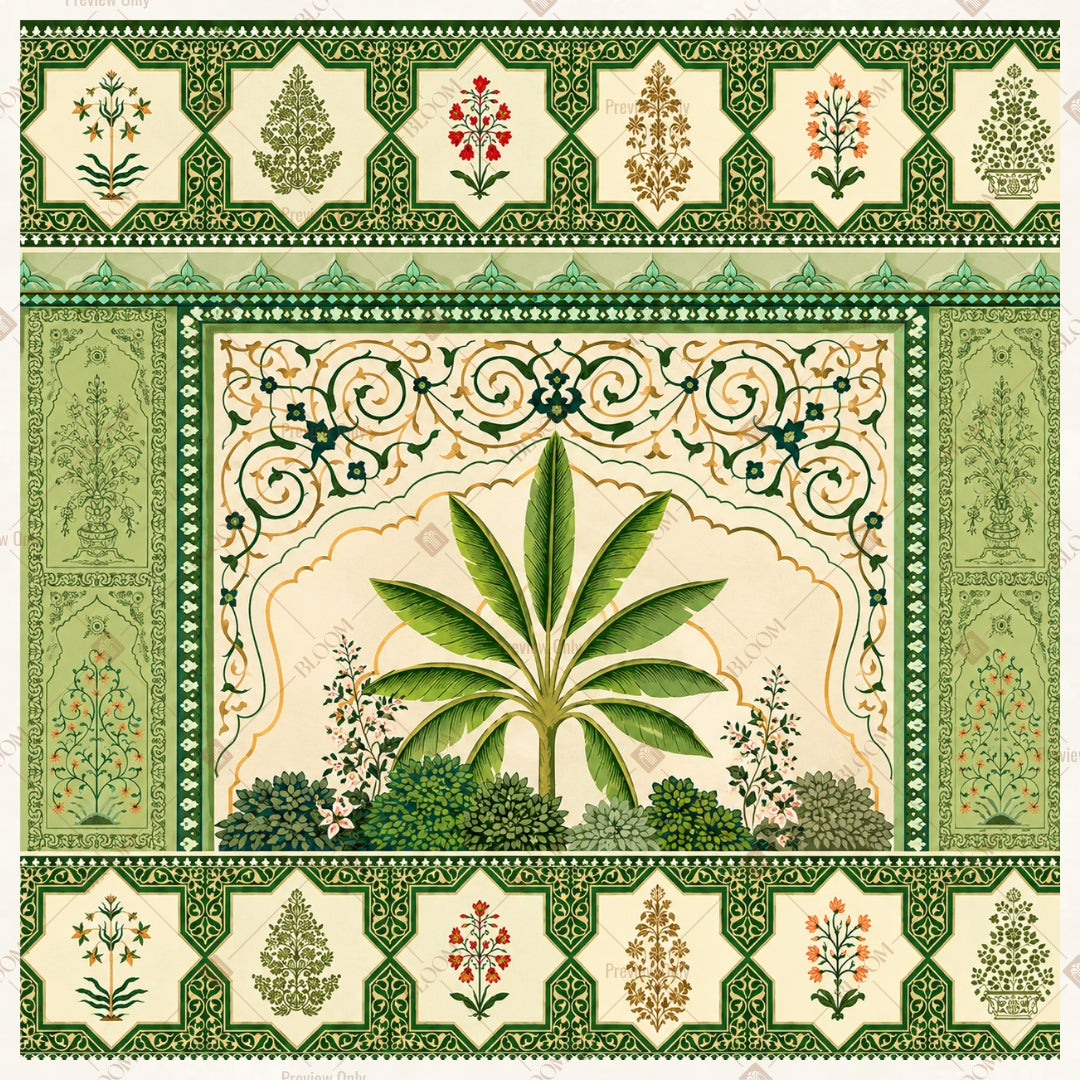 Vintage Botanical Tile Pattern Square Backdrop