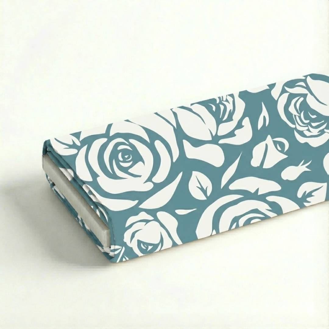 Teal Serenity Floral Fabric Roll