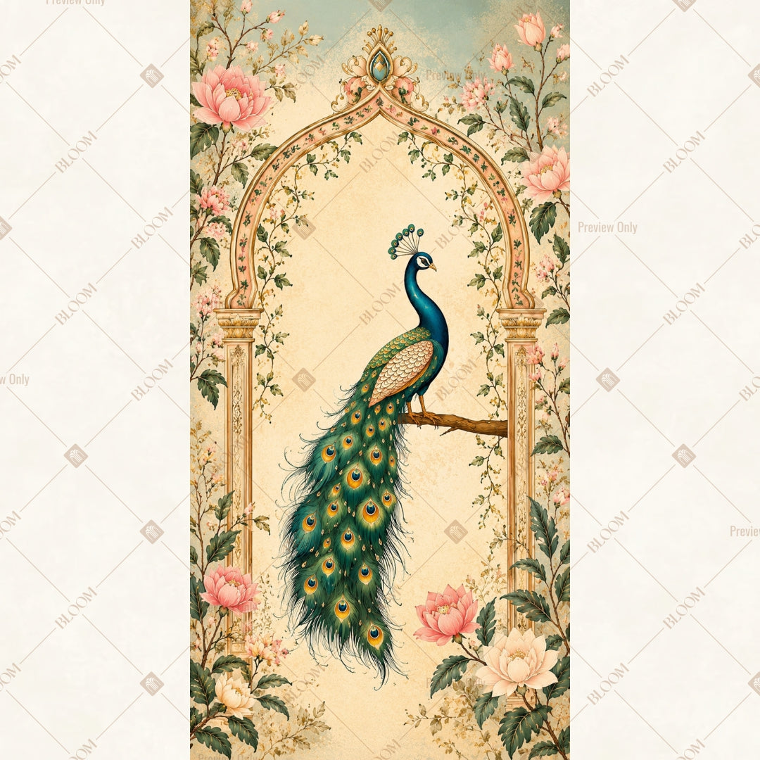 Elegant Peacock Floral Vertical Backdrop