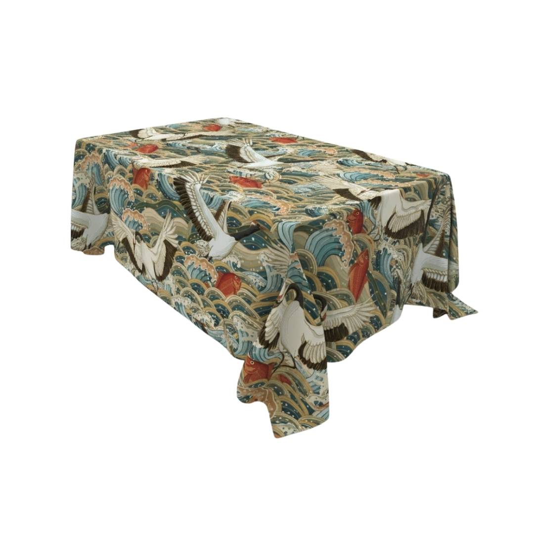Teal Crane Pattern Rectangle Table Cover - Pack Of 6