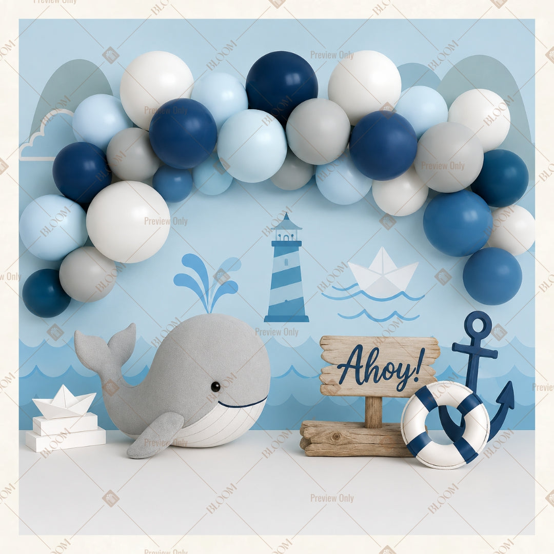 Blue Balloon Baby Shower Square Backdrop