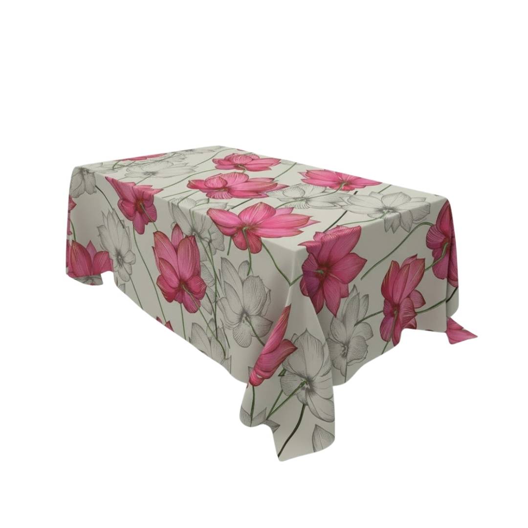 Pink Floral Sketch Rectangle Table Cover - Pack Of 6