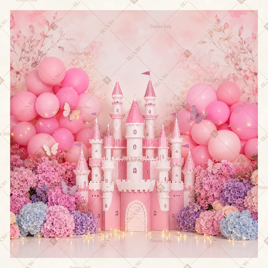 Pink Princess Castle Square Backdrop