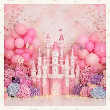 Pink Princess Castle Square Backdrop