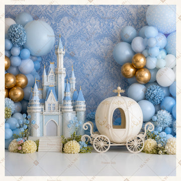 Blue Castle Balloon Party Square Backdrop