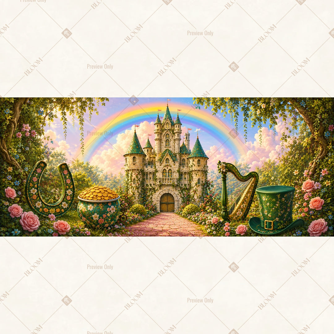 Rainbow Castle Garden Wide Backdrop