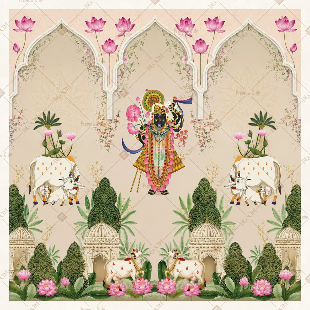 Radha Krishna Floral Garden Square Backdrop