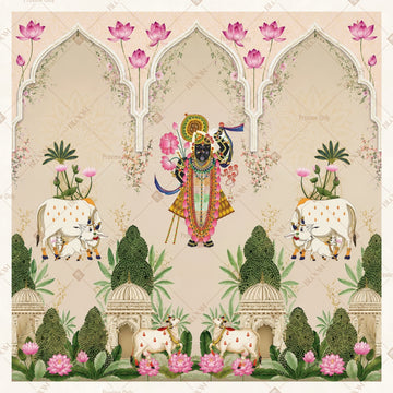 Radha Krishna Floral Garden Square Backdrop