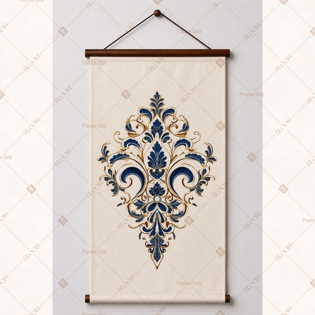 Blue Damask Ornament Wall Hanging