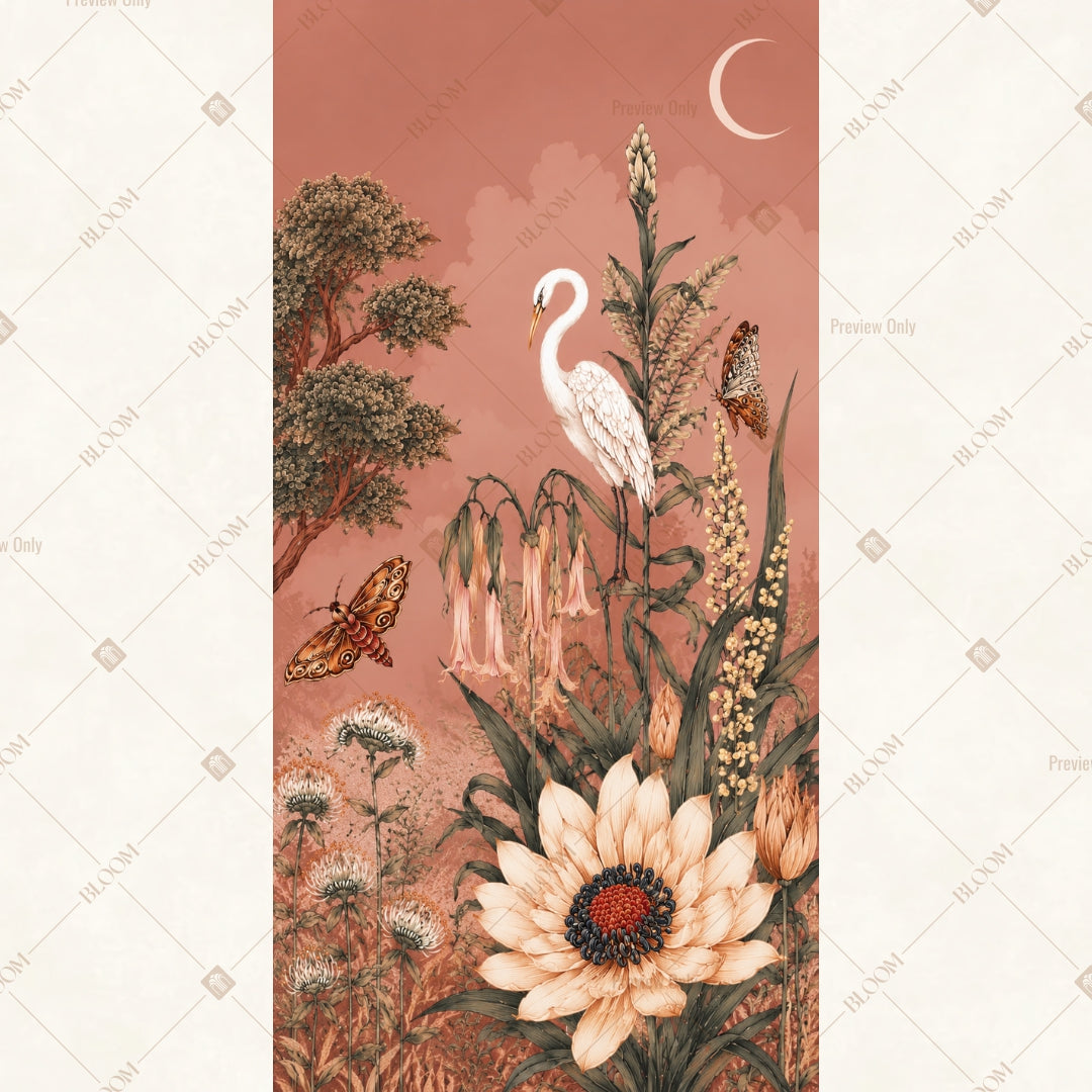 Vintage Crane Botanical Vertical Backdrop