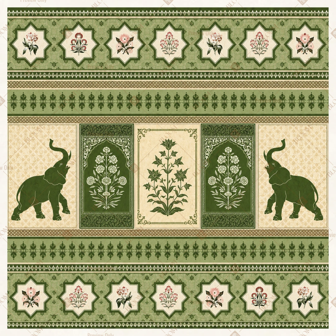 Green Heritage Border Pattern Square Backdrop