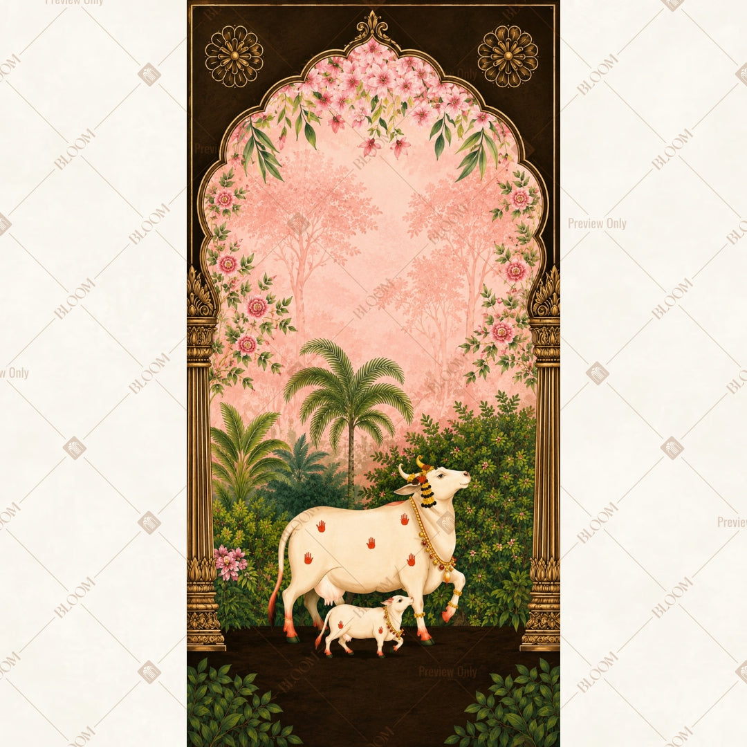 Pink Cow Floral Arch Vertical Backdrop