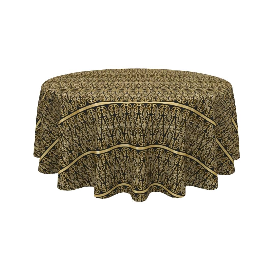 Gold Black Heritage Scroll Round Table Cover - Pack Of 6