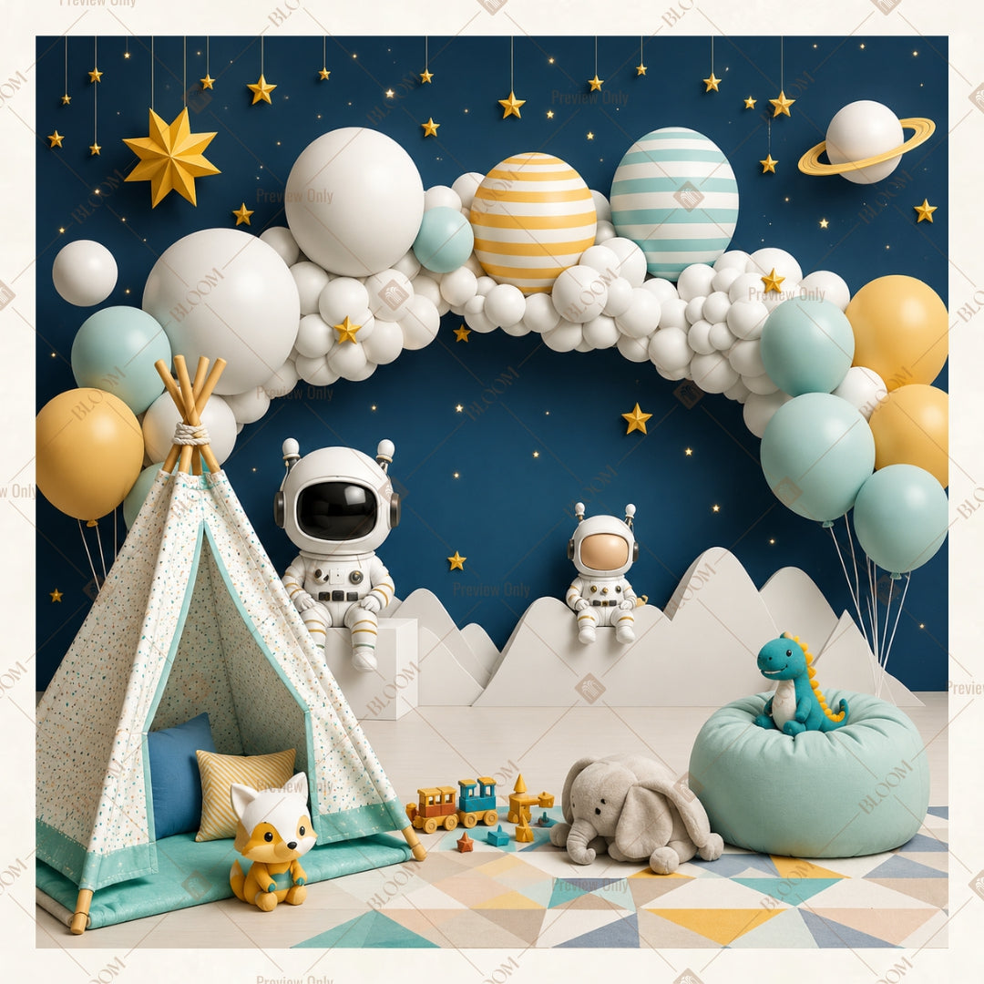 Blue Moon Balloon Party Square Backdrop
