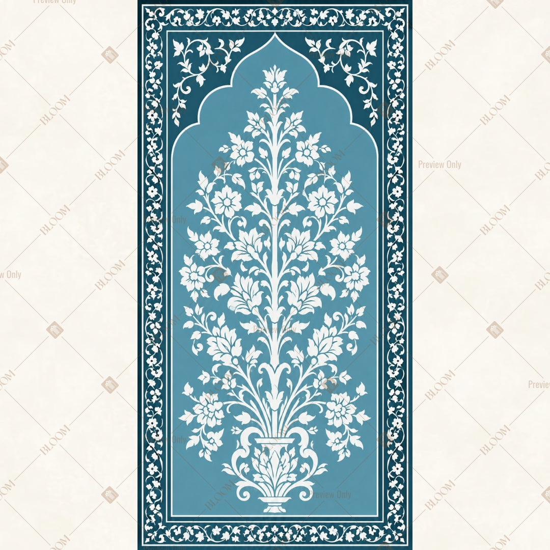 Blue Mughal Botanical Vertical Backdrop