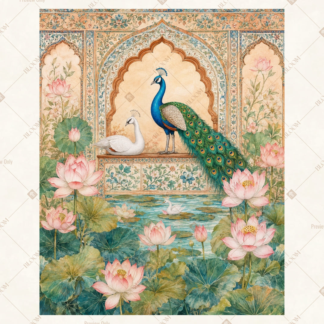 Royal Peacock Courtyard Portrait Rectangle Backdrop
