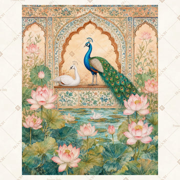 Royal Peacock Courtyard Portrait Rectangle Backdrop