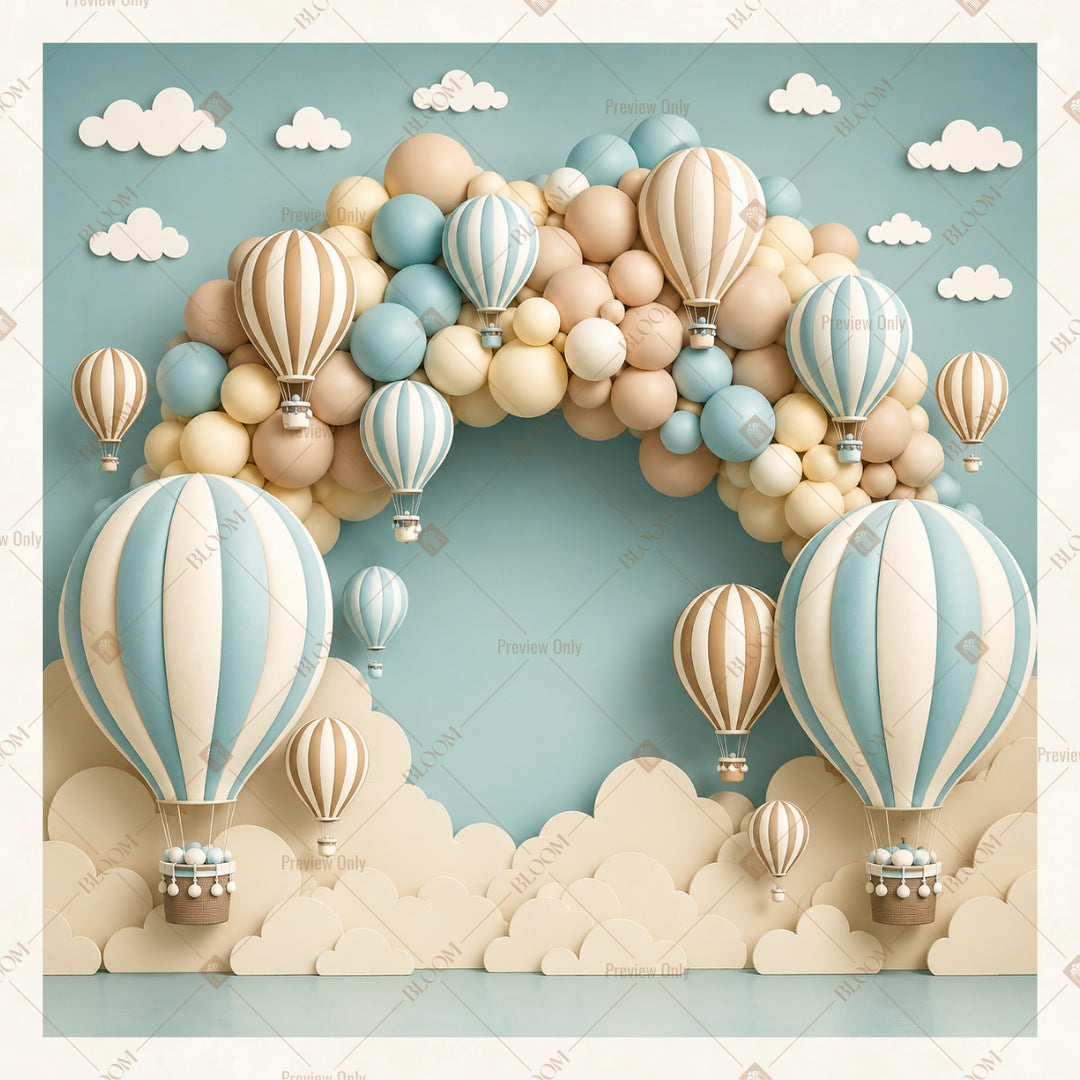 Hot Air Balloon Cloud Party Square Backdrop