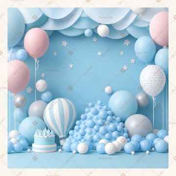 Blue Balloon Cloud Party Square Backdrop