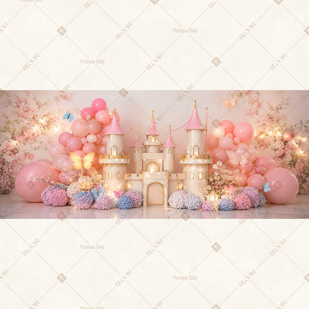Pink Princess Castle Party Wide Backdrop