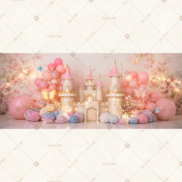 Pink Princess Castle Party Wide Backdrop