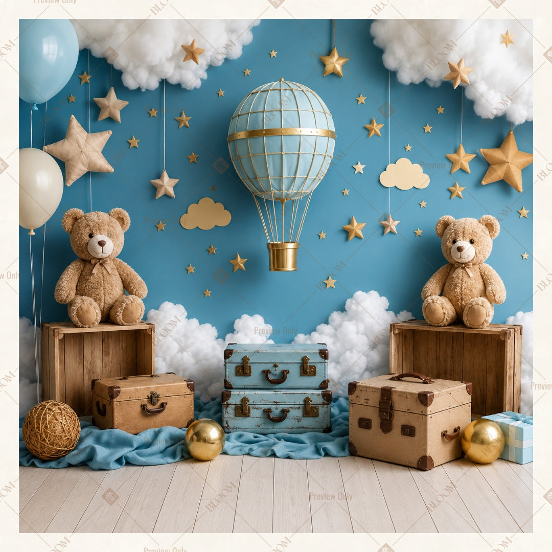 Teddy Bear Balloon Party Square Backdrop