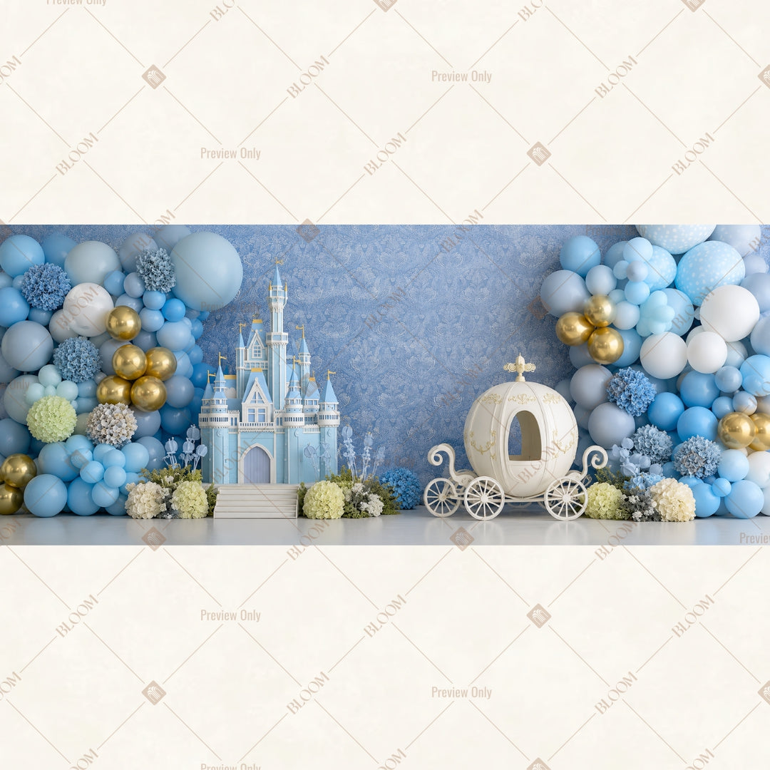 Blue Balloon Castle Party Wide Backdrop