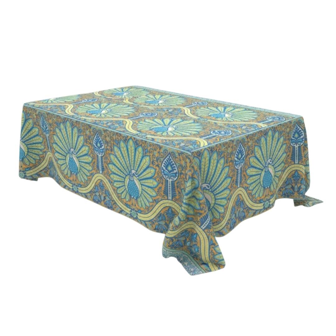 Teal Peacock Rectangle Table Cover - Pack Of 6