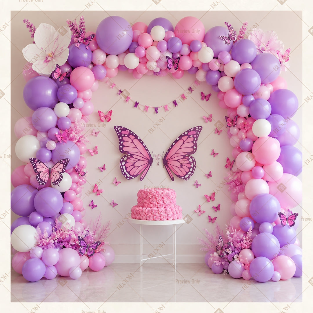 Butterfly Balloon Floral Square Backdrop