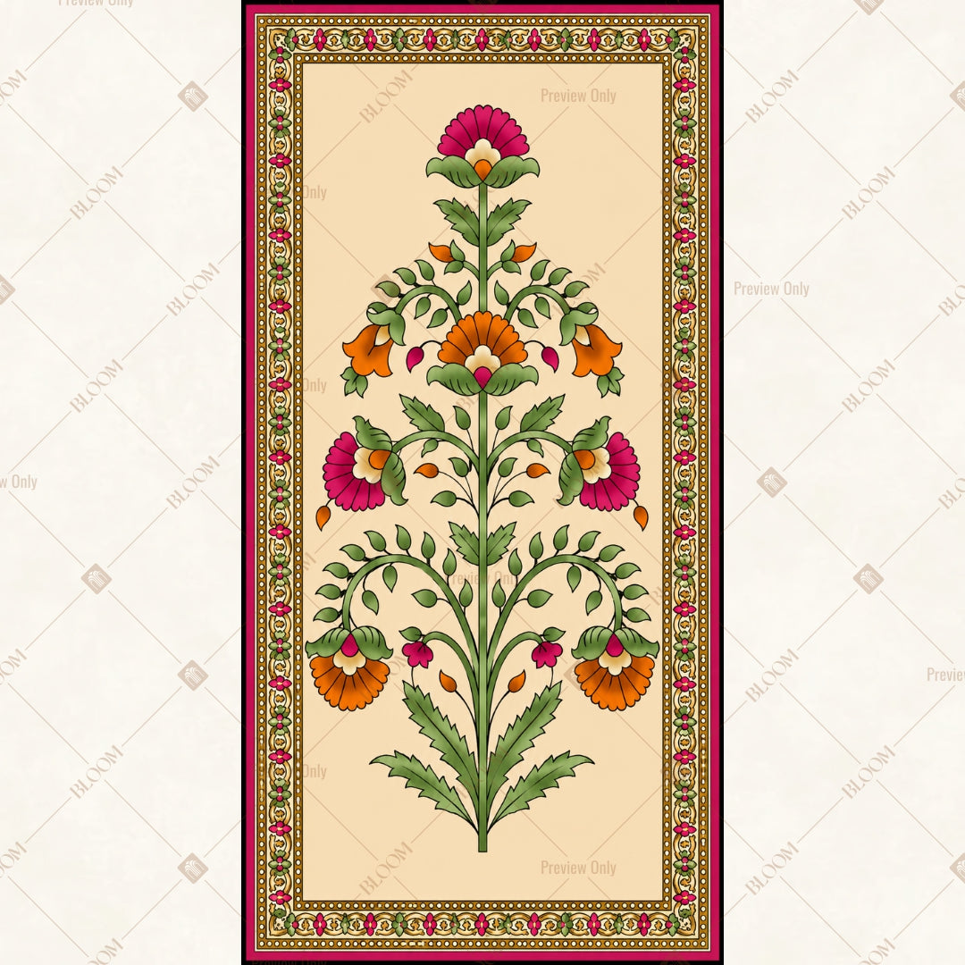 Vintage Floral Folk Art Vertical Backdrop