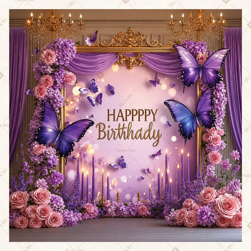 Purple Birthday Stage Square Backdrop