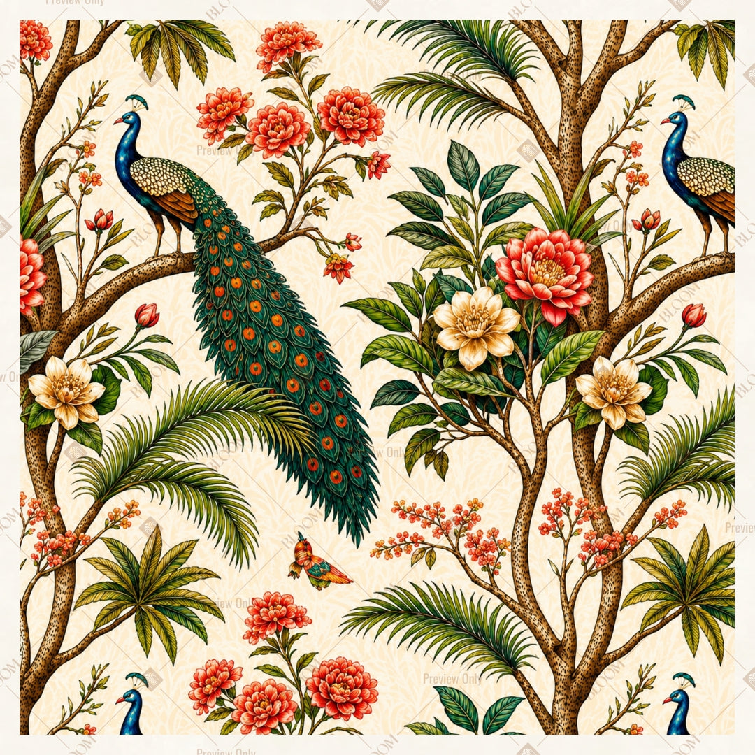 Vintage Tropical Bird Pattern Square Backdrop