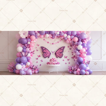 Butterfly Balloon Party Wide Backdrop