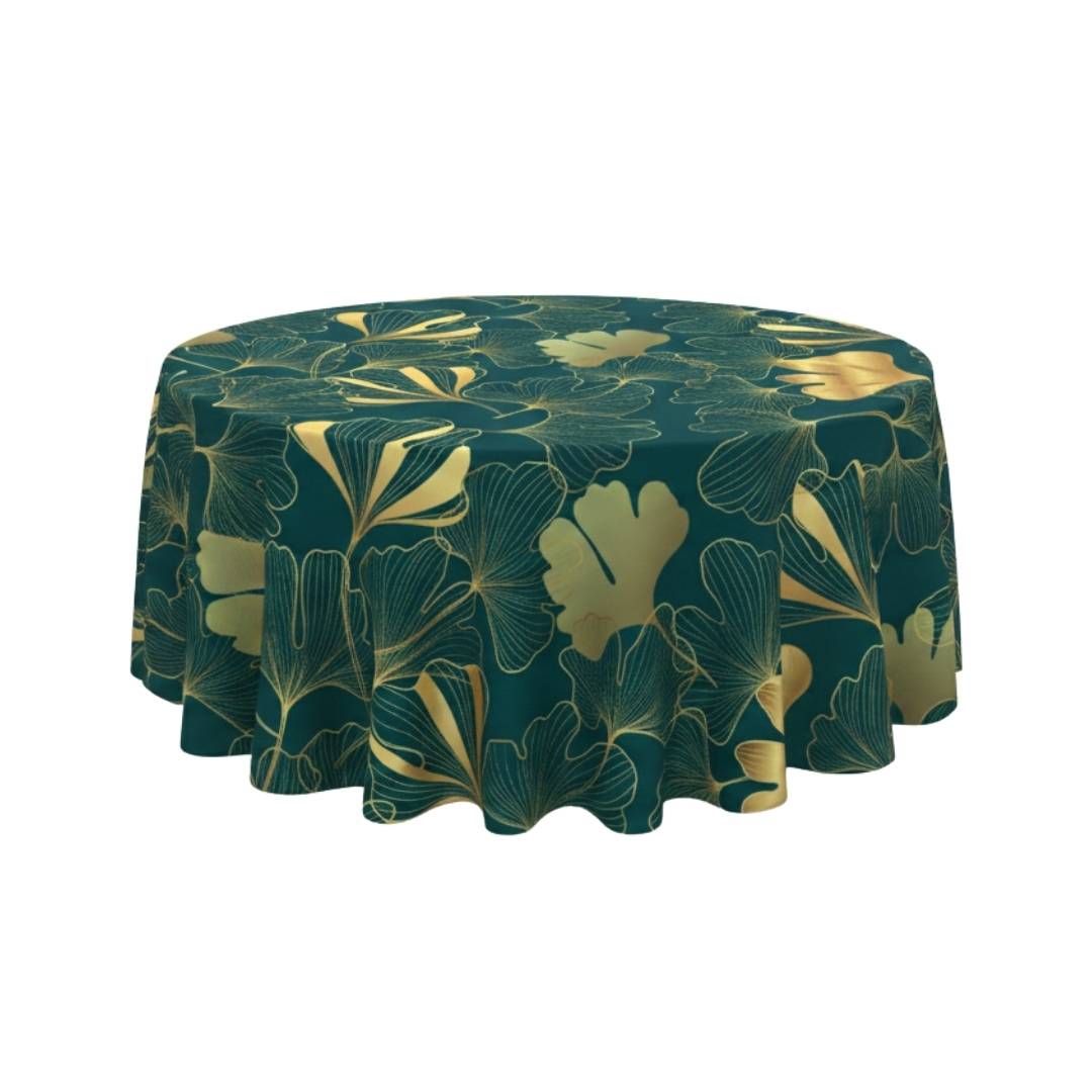 Teal Gold Ginkgo Luxe Round Table Cover - Pack Of 6