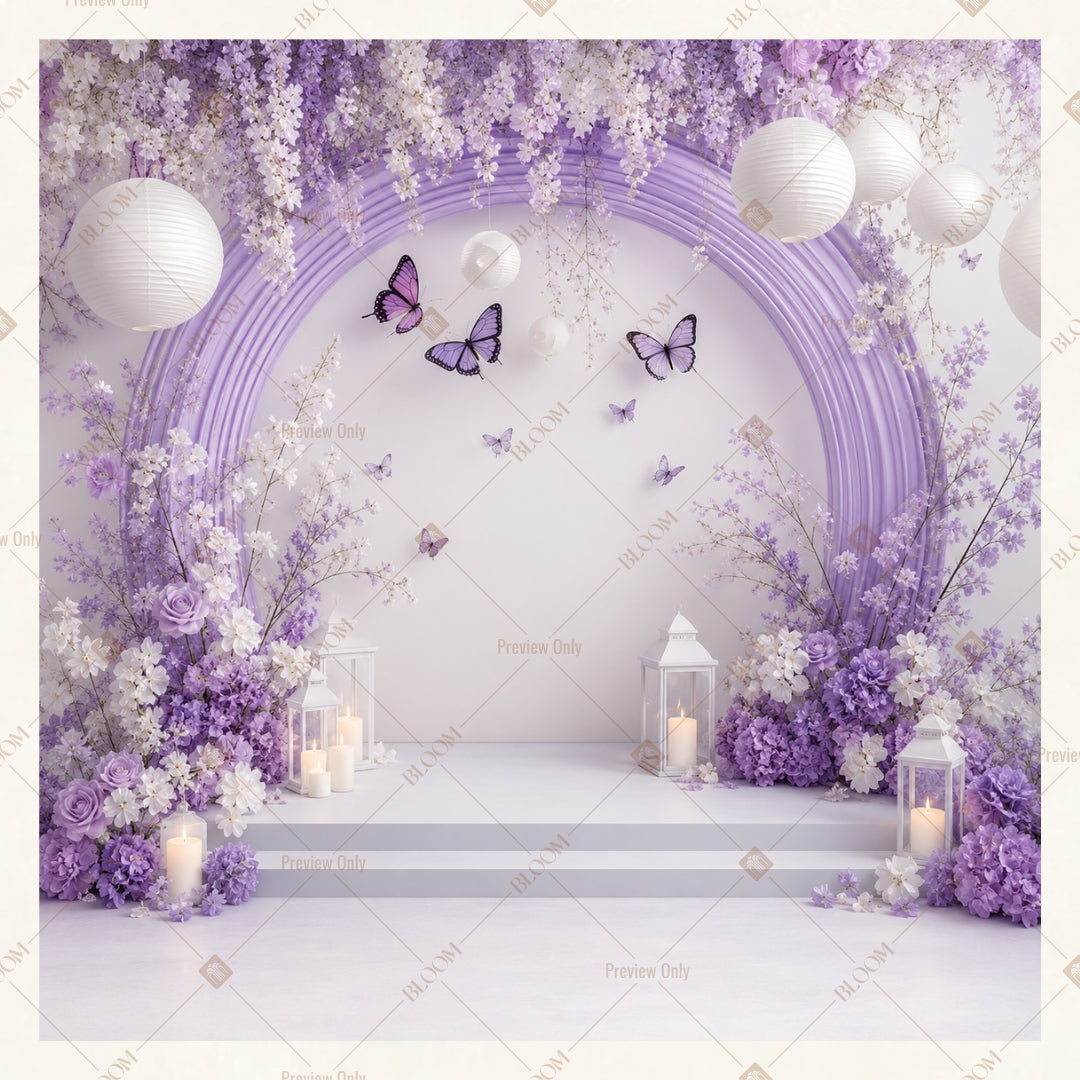 White Floral Moon Stage Square Backdrop