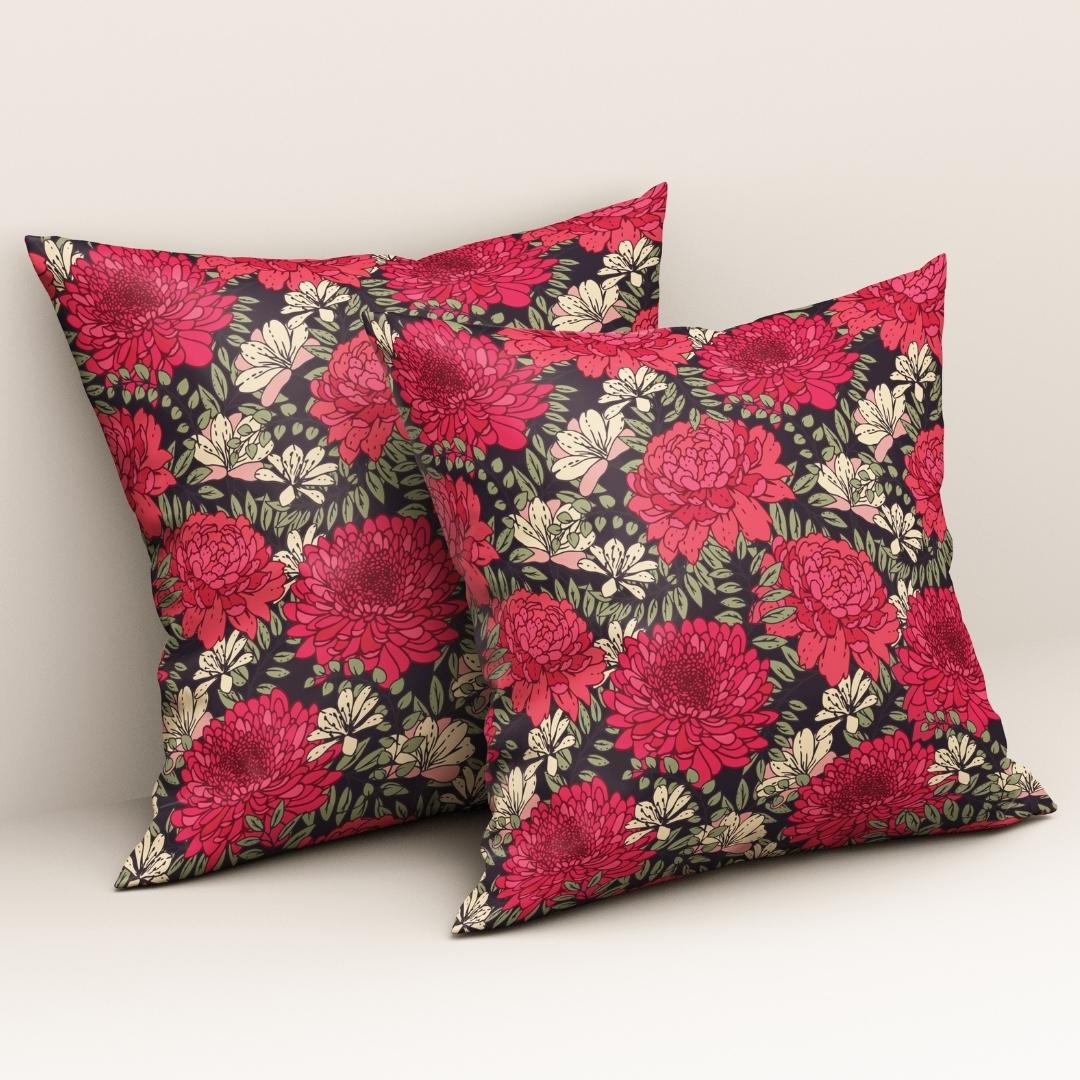 Crimson Bloom Elegance: Cushion Cover - Pack of 12