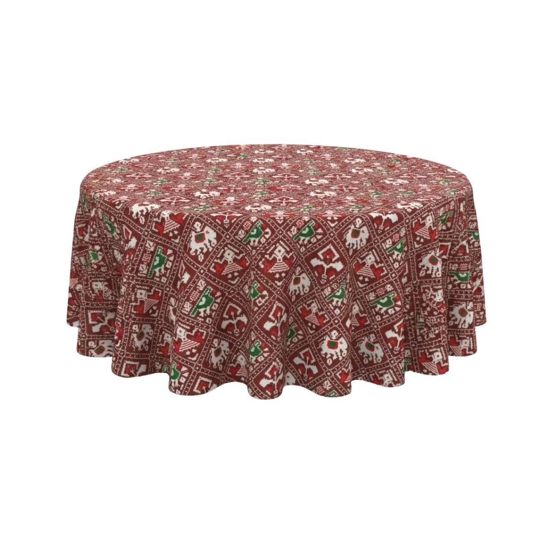 Maroon Tribal Elephant Heritage Round Table Cover - Pack Of 6