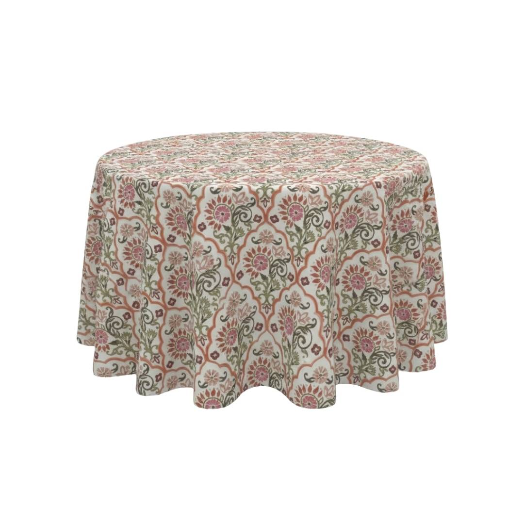 Ivory Pastel Floral Mughal Round Table Cover - Pack Of 6