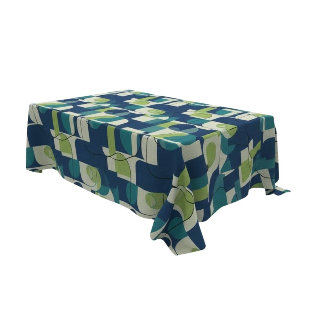 Blue Retro Geometric Rectangle Table Cover - Pack Of 6