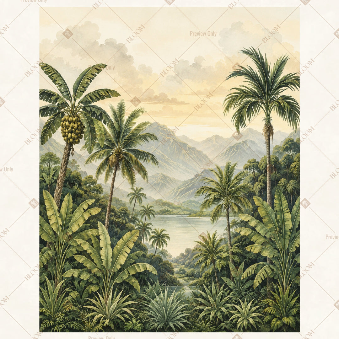 Tropical Mountain Landscape Portrait Rectangle Backdrop