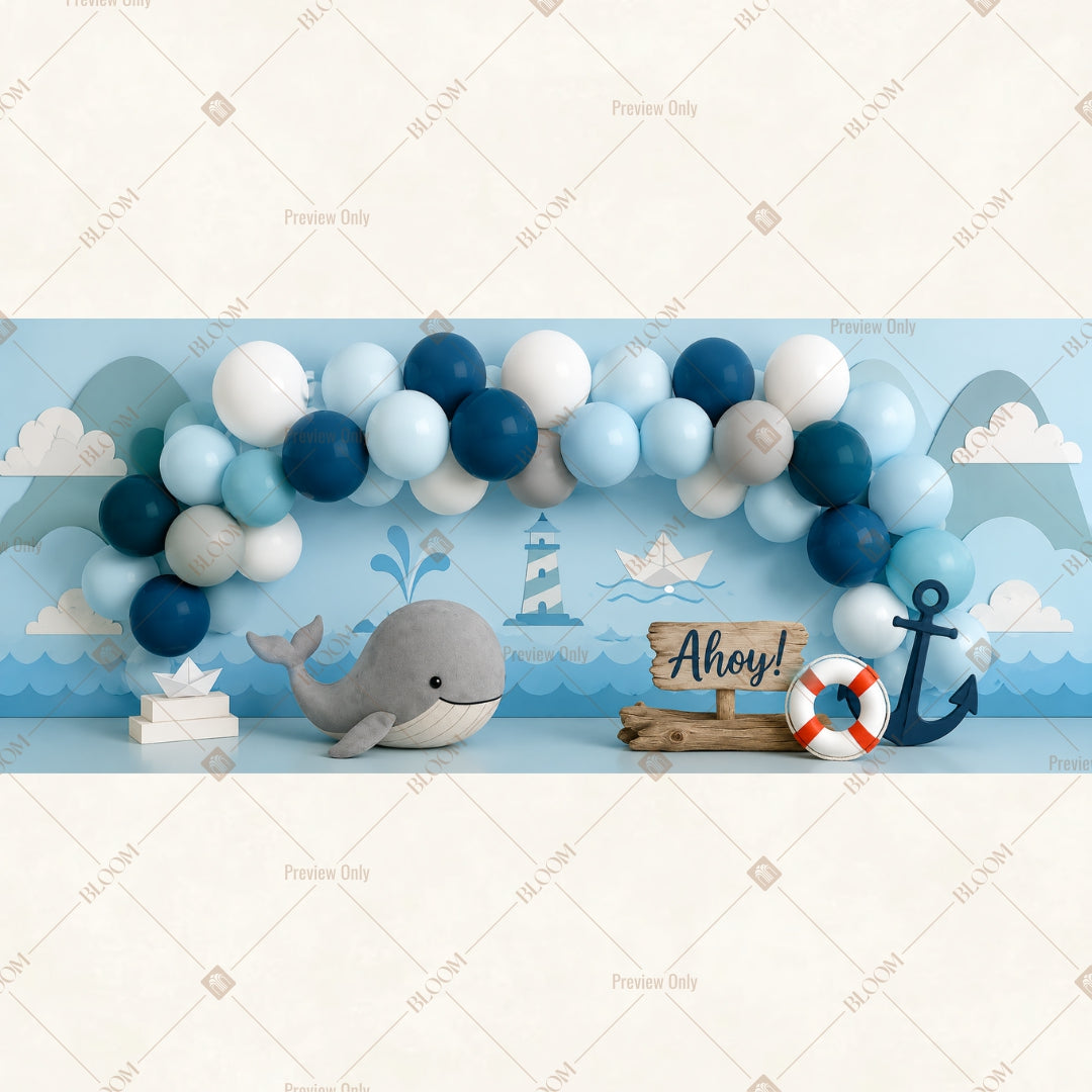 Blue Balloon Baby Party Wide Backdrop