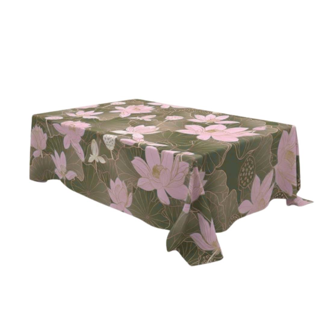 Pink Lotus Floral Rectangle Table Cover - Pack Of 6