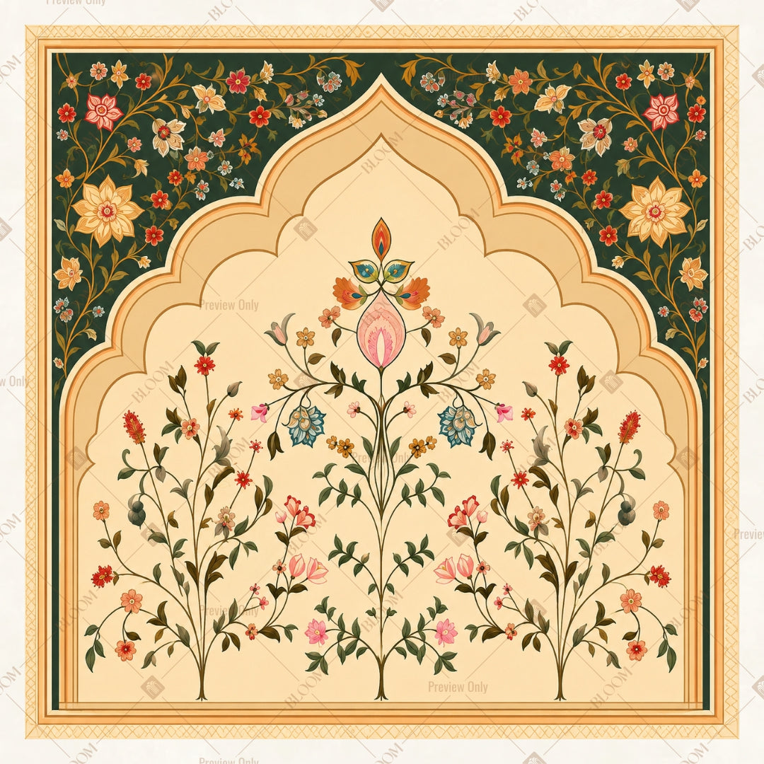 Floral Mughal Arch Square Backdrop