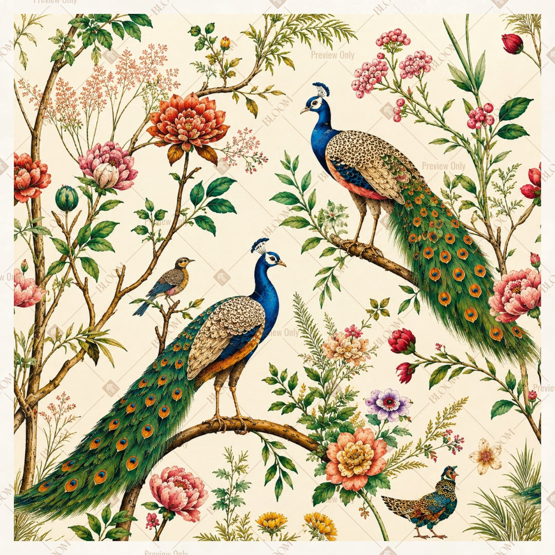 Royal Peacock Botanical Pattern Square Backdrop